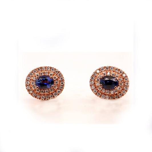 18K Rose Gold Blue Sapphire Earrings