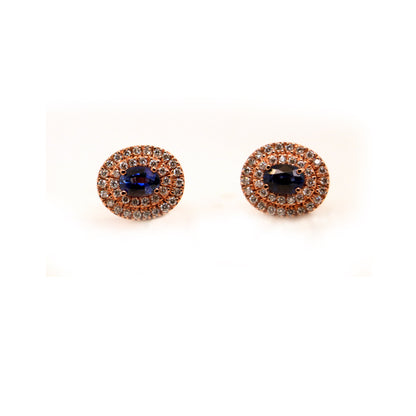 18K Rose Gold Blue Sapphire Earrings