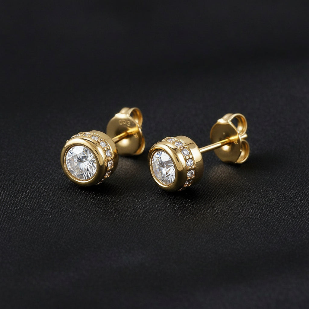 14K Yellow Diamond Hidden Halo-Style Stud Earrings