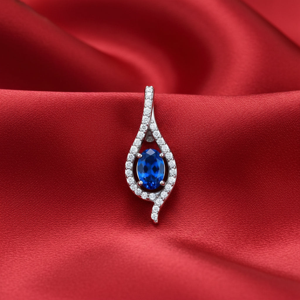 14K White  Blue Sapphire & Diamond Pendant