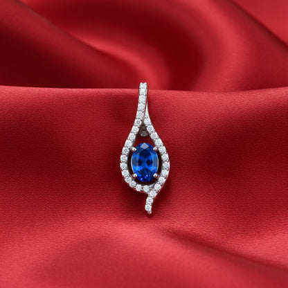 14K White  Blue Sapphire & Diamond Pendant