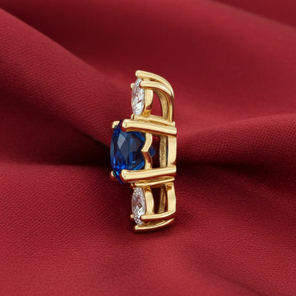 14K Yellow  Blue Sapphire & Diamond Pendant