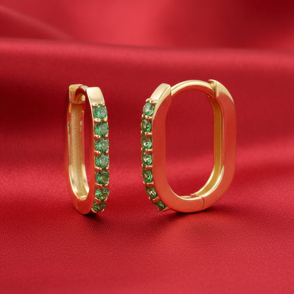 14K Yellow Natural Tsavorite Garnet Hoop Earrings