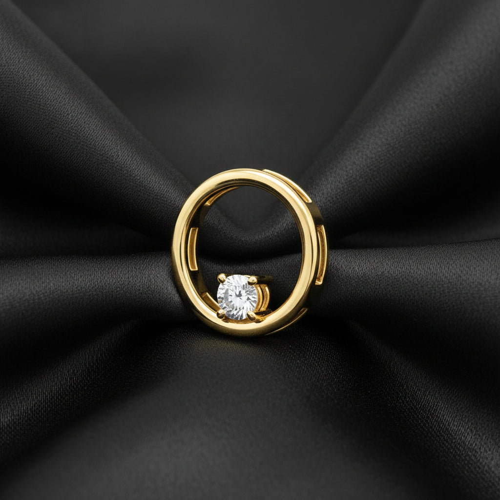 14K Yellow  Diamond Solitaire Circle Pendant