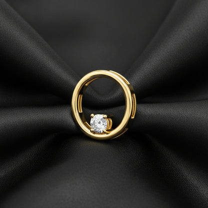 14K Yellow  Diamond Solitaire Circle Pendant