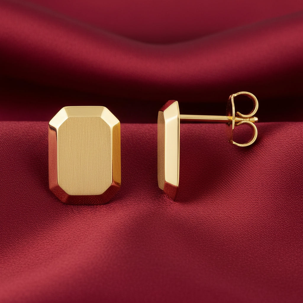 14K Yellow Engravable Geometric Stud Earrings