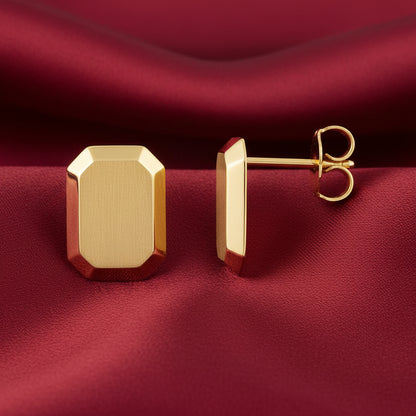 14K Yellow Engravable Geometric Stud Earrings