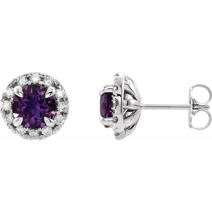 Natural Amethyst, Diamond Earring