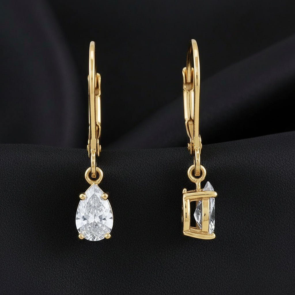 14K Yellow  Diamond Dangle Earrings