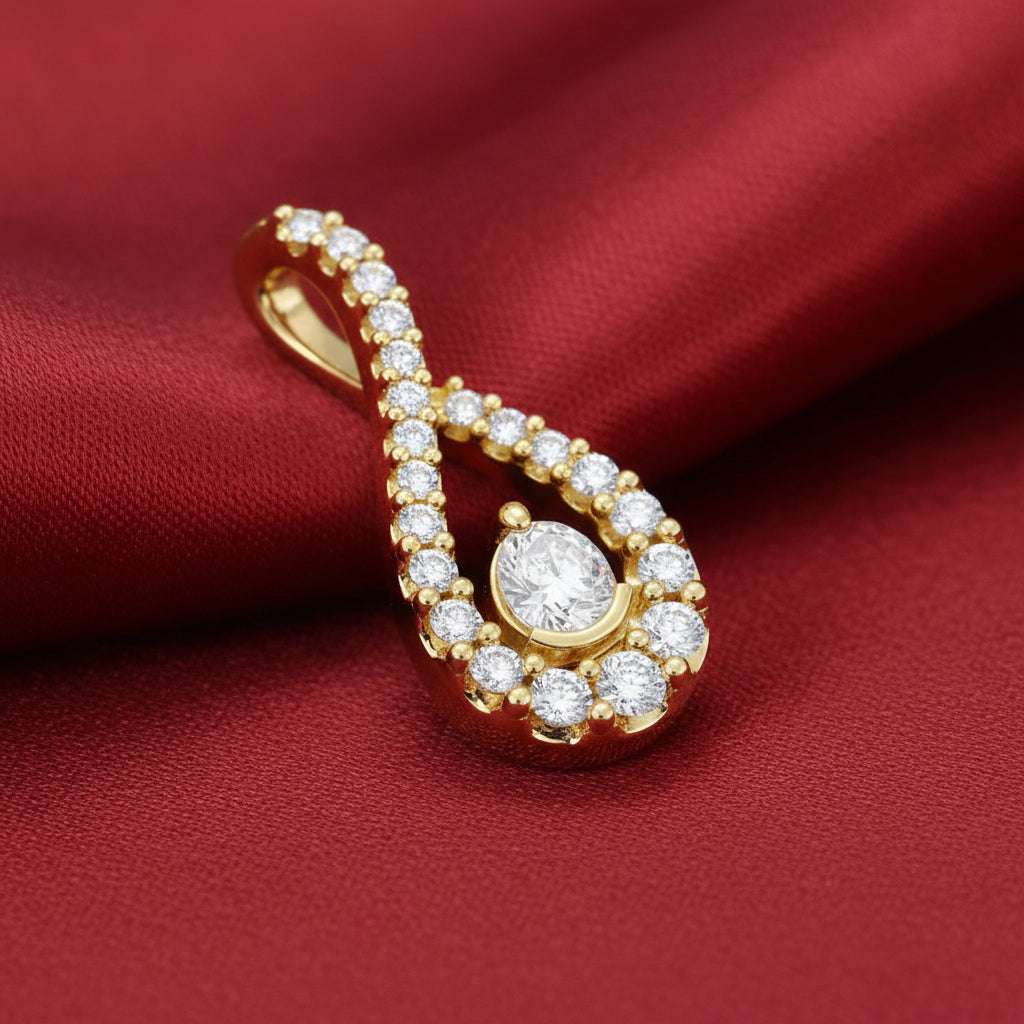 14K Yellow  Diamond Freeform Pendant