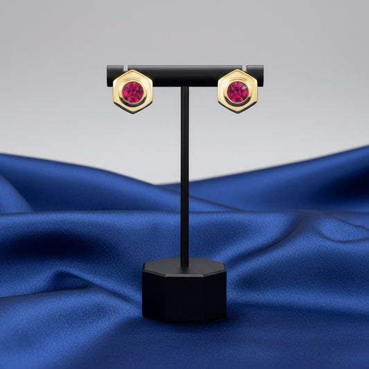 14K Yellow  Ruby Stud Earrings