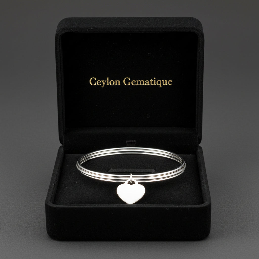 Sterling Silver Heart Charm Bangle