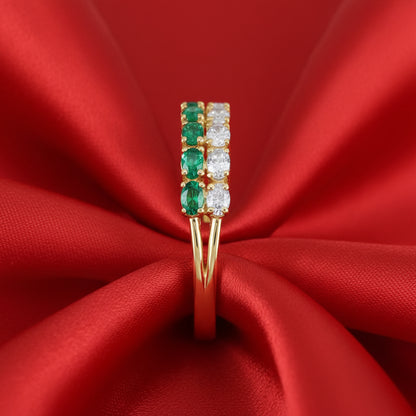 14K Yellow  Emerald & Diamond Ring