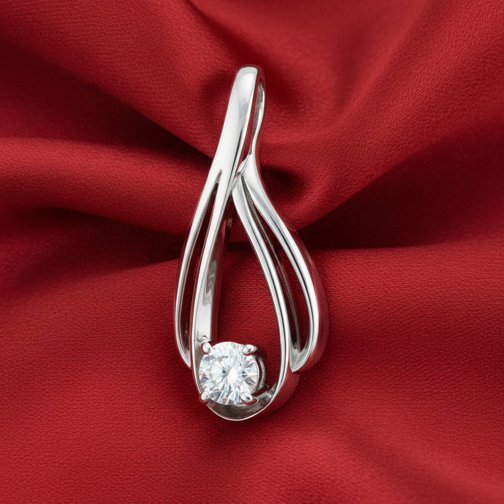 14K White  Diamond Teardrop Pendant