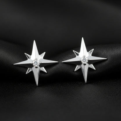 14K White Natural Diamond Star Earrings