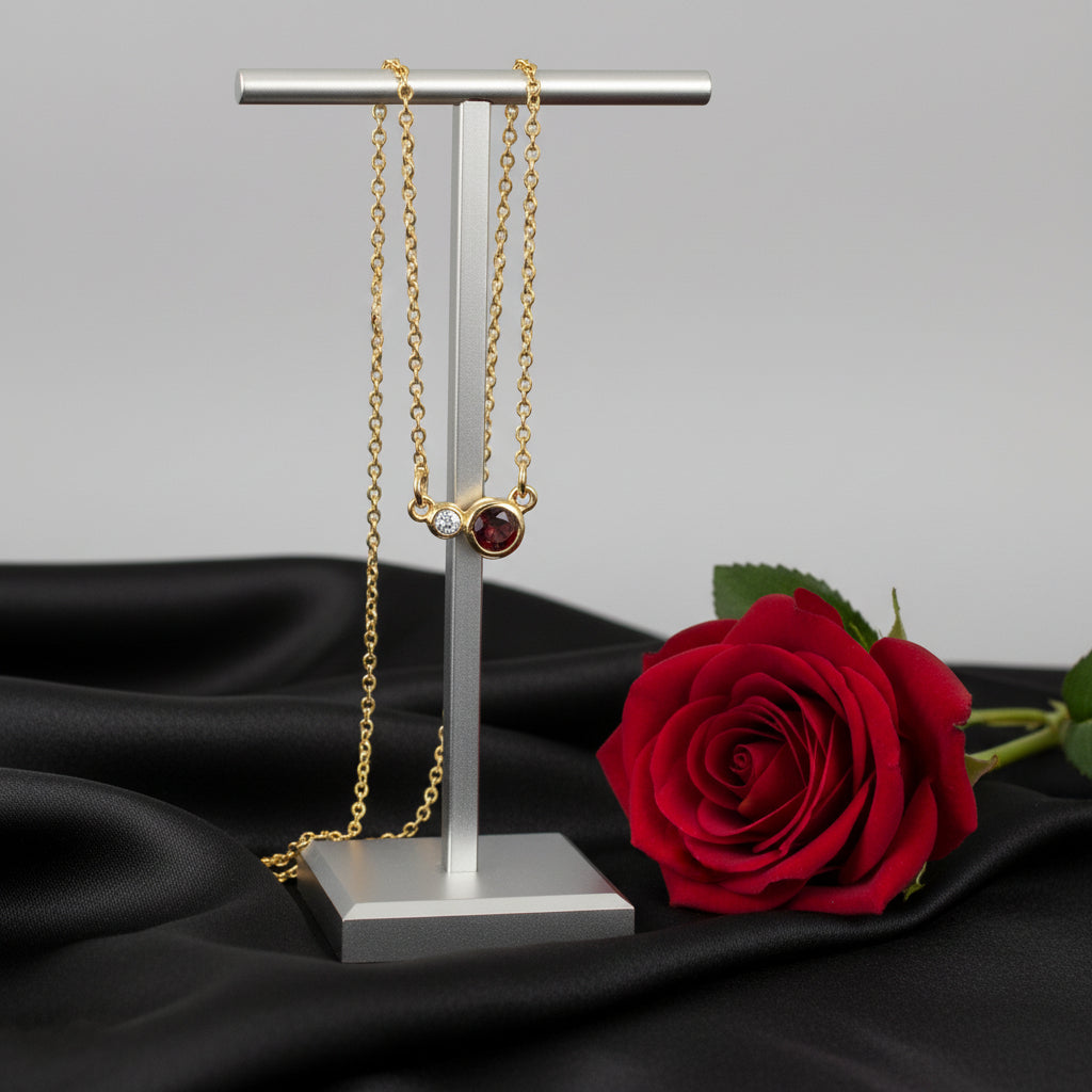 14K Yellow  Mozambique Garnet & Diamond 18" Necklace