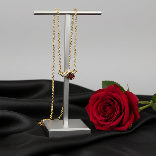 14K Yellow  Mozambique Garnet & Diamond 18" Necklace