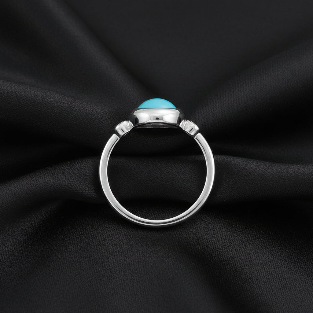 14K White  Turquoise Cabochon Ring