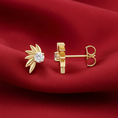 14K Yellow  Natural Diamond Half-Flower Earrings