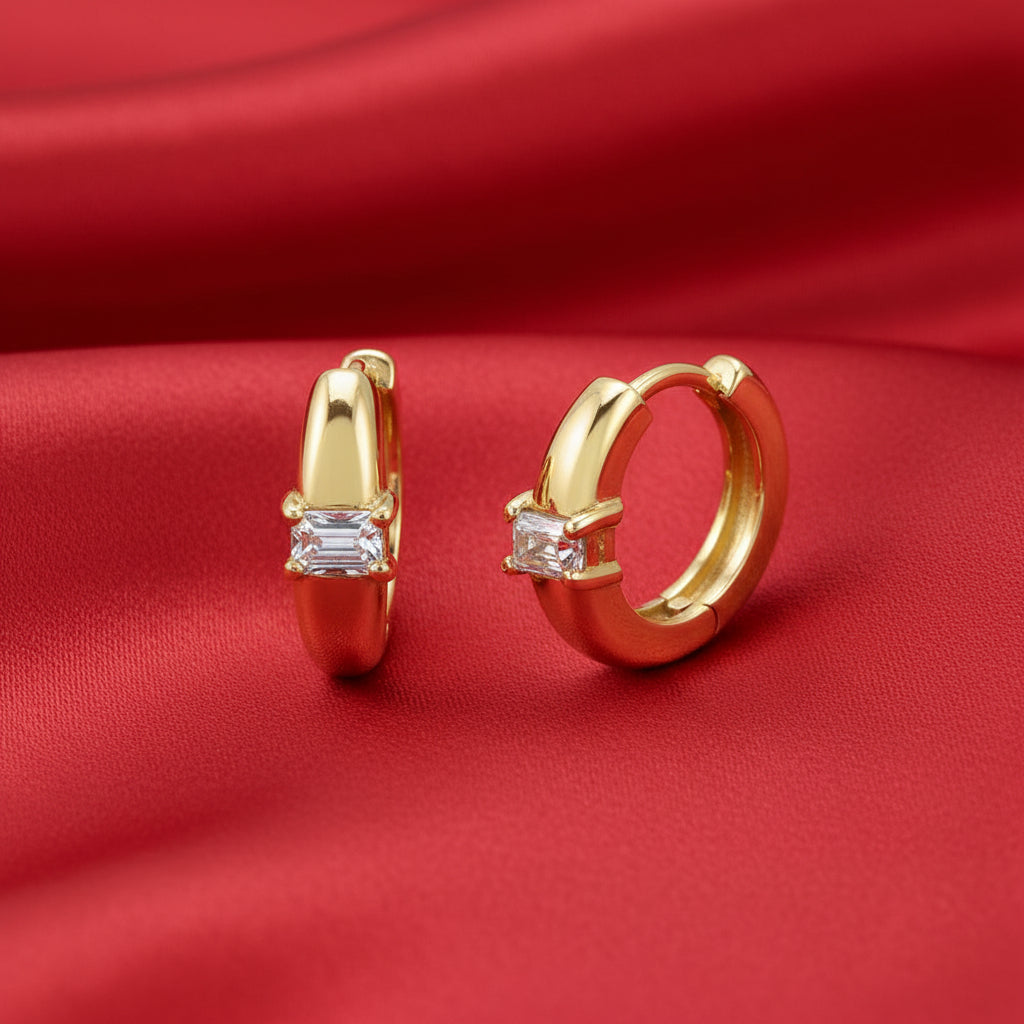 14K Yellow  Diamond Hoop Earrings