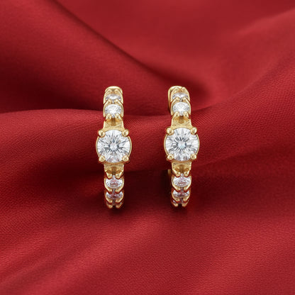14K Yellow  Diamond  Hoop Earrings