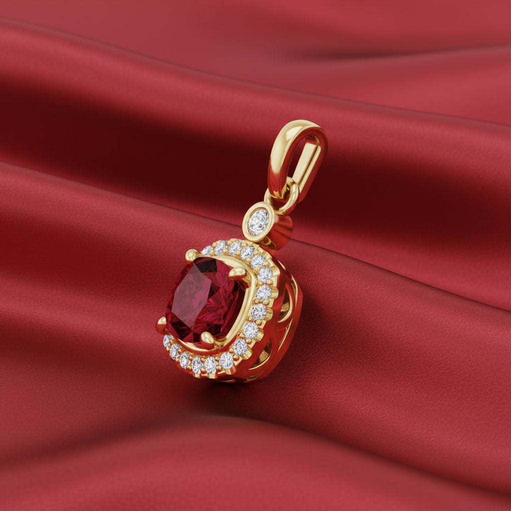 14K Yellow  Ruby & Natural Diamond Pendant