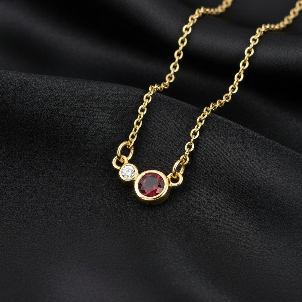 14K Yellow  Mozambique Garnet & Diamond 18" Necklace