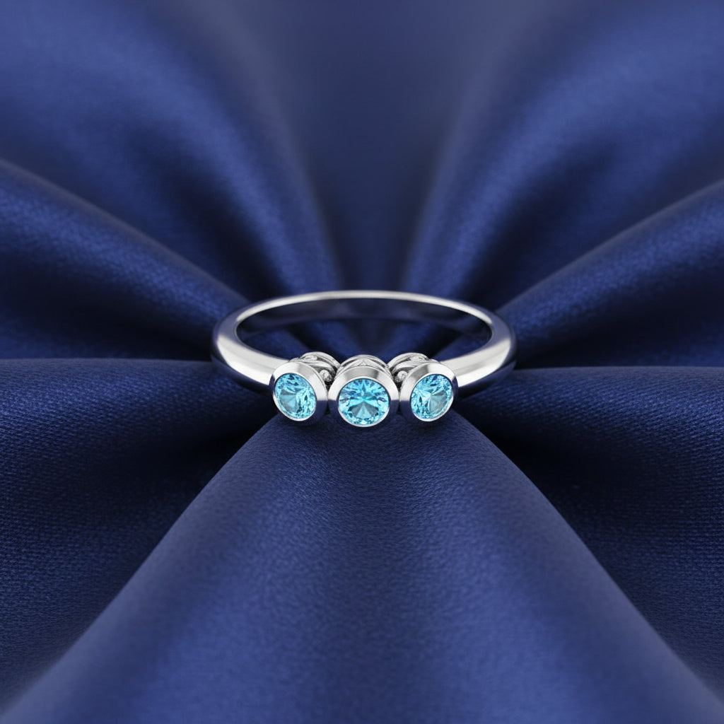 14K White  Aquamarine Three-Stone Ring