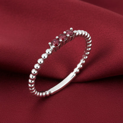 14K White  Mozambique Garnet Beaded Ring