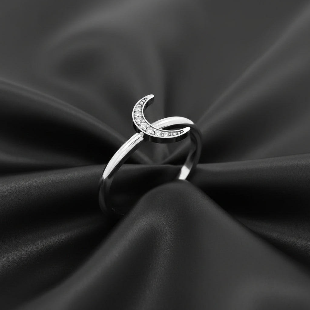 14K White Diamond Stackable Crescent Ring