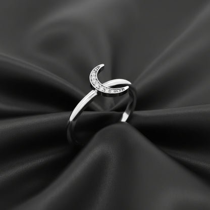 14K White Diamond Stackable Crescent Ring