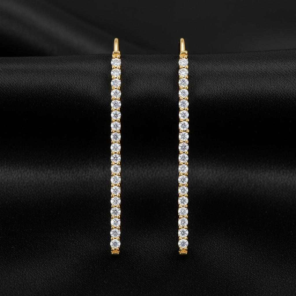 14K Yellow  Natural Diamond Bar Earrings