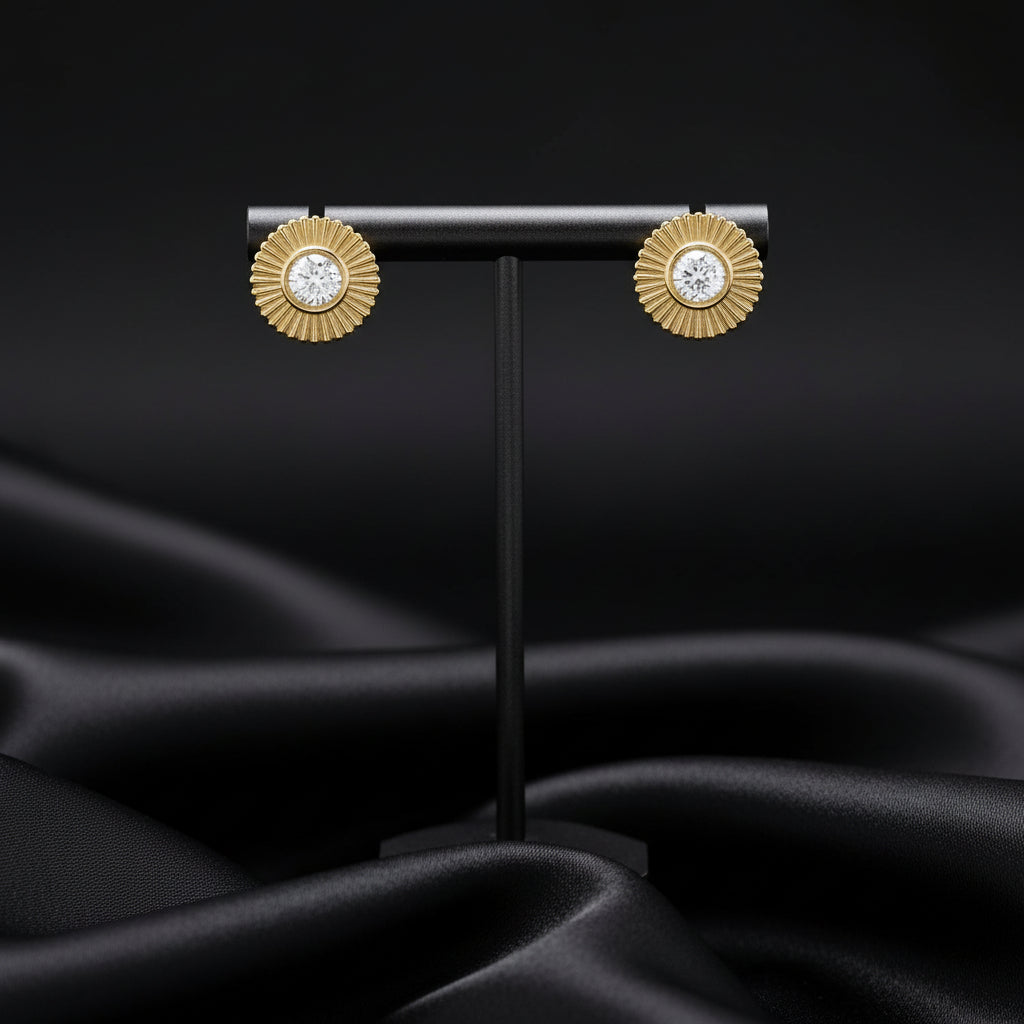 14K Yellow  Diamond Starburst Stud Earrings