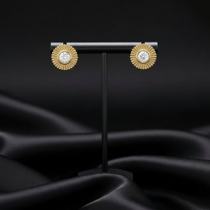 14K Yellow  Diamond Starburst Stud Earrings