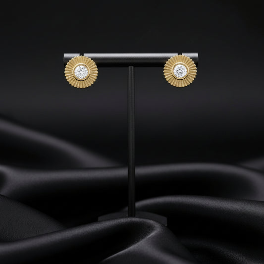 14K Yellow  Diamond Starburst Stud Earrings