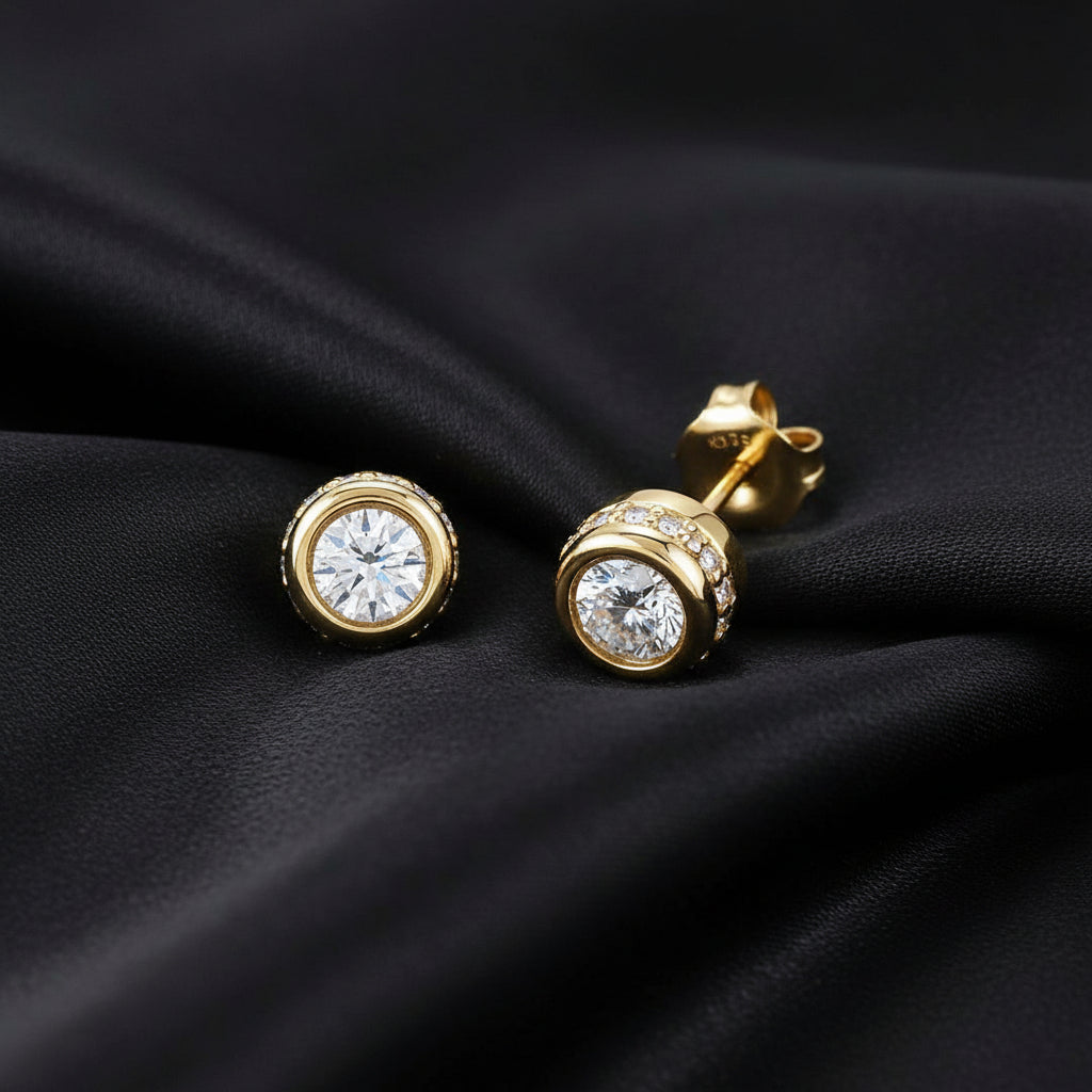 14K Yellow Diamond Hidden Halo-Style Stud Earrings