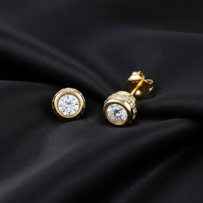 14K Yellow Diamond Hidden Halo-Style Stud Earrings