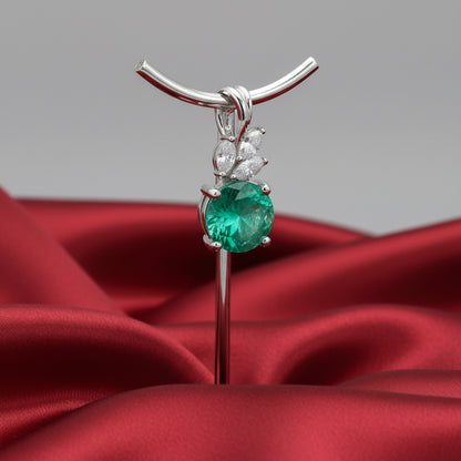 14K White  Emerald &  Diamond Pendant