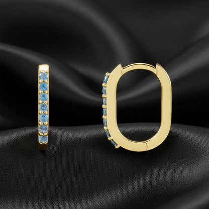 14K Yellow Natural London Blue Topaz Hoop Earrings