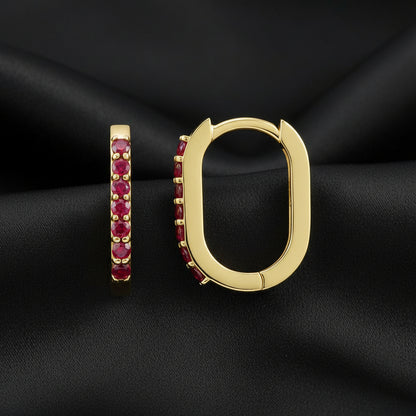 14K Yellow  Ruby Hoop Earrings