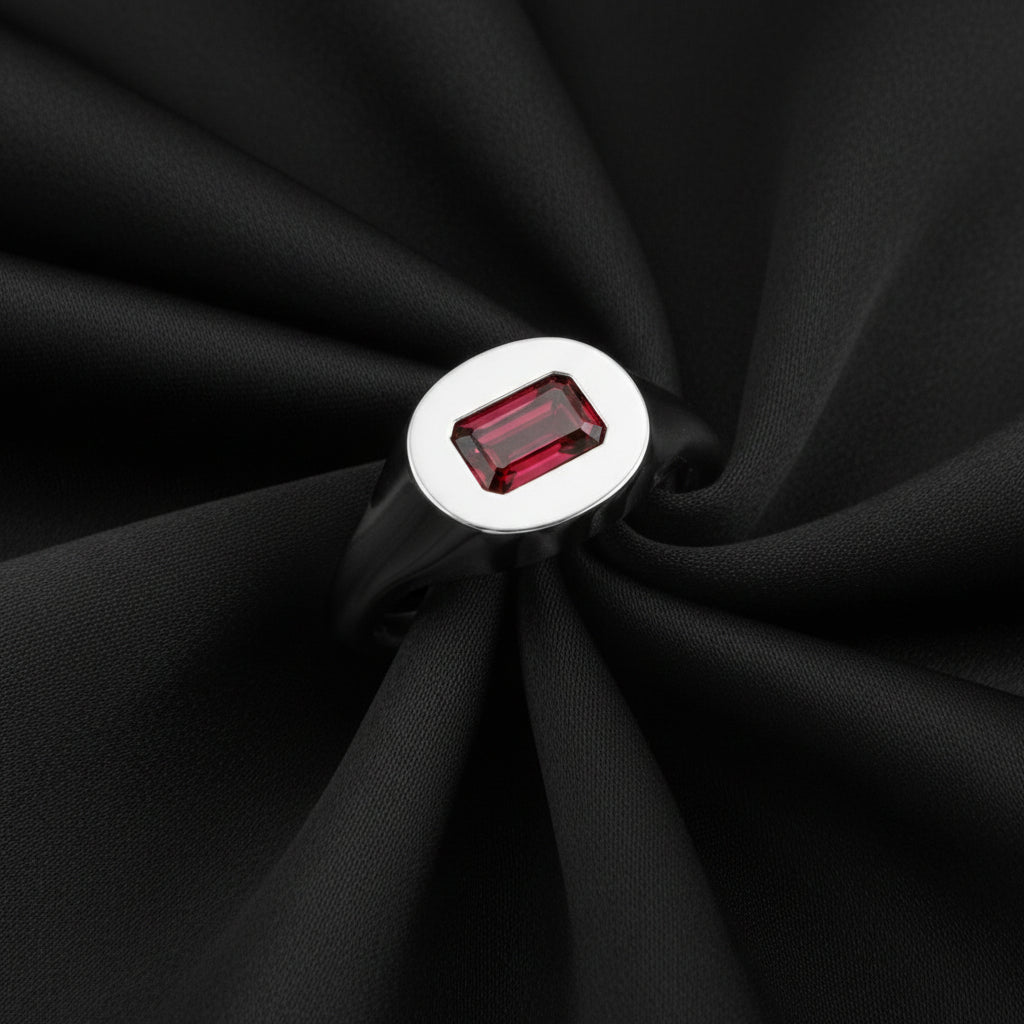 14K White  Mozambique Garnet Signet Ring