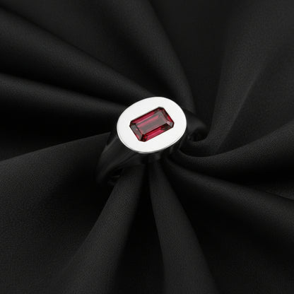 14K White  Mozambique Garnet Signet Ring