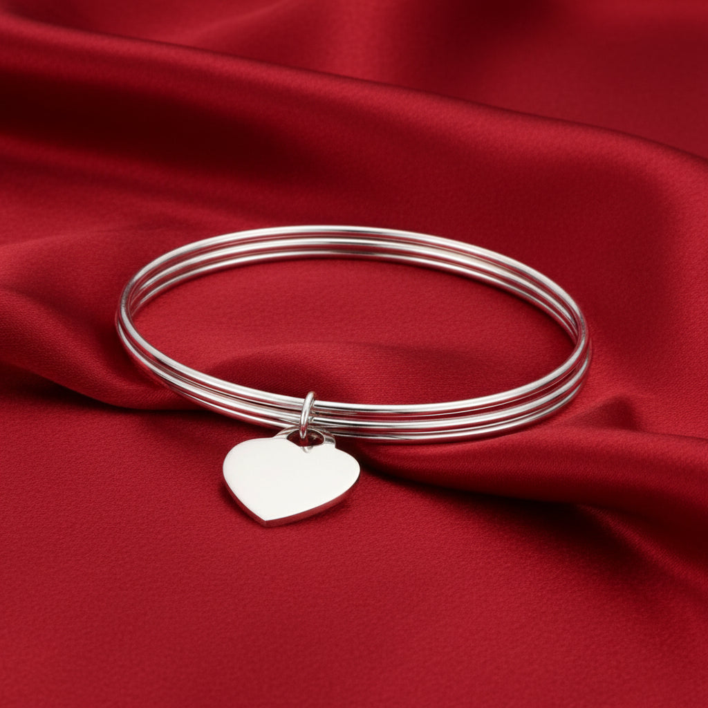 Sterling Silver Heart Charm Bangle