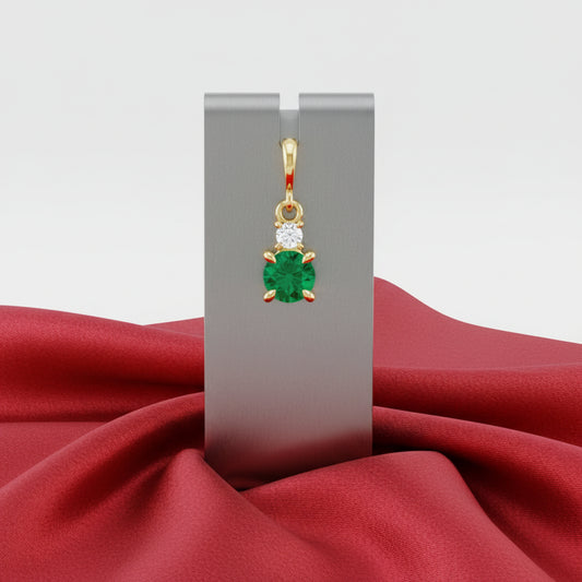 14K Yellow  Emerald &  Natural Diamond Pendant