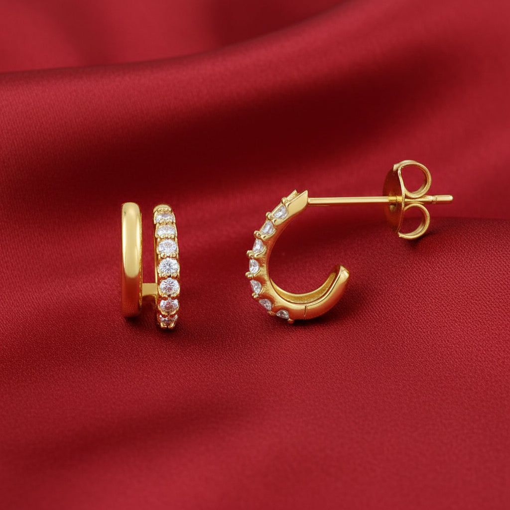 14K Yellow  Diamond J-Hoop Earrings
