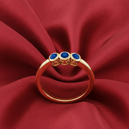 14K Yellow Blue Sapphire Three-Stone Ring