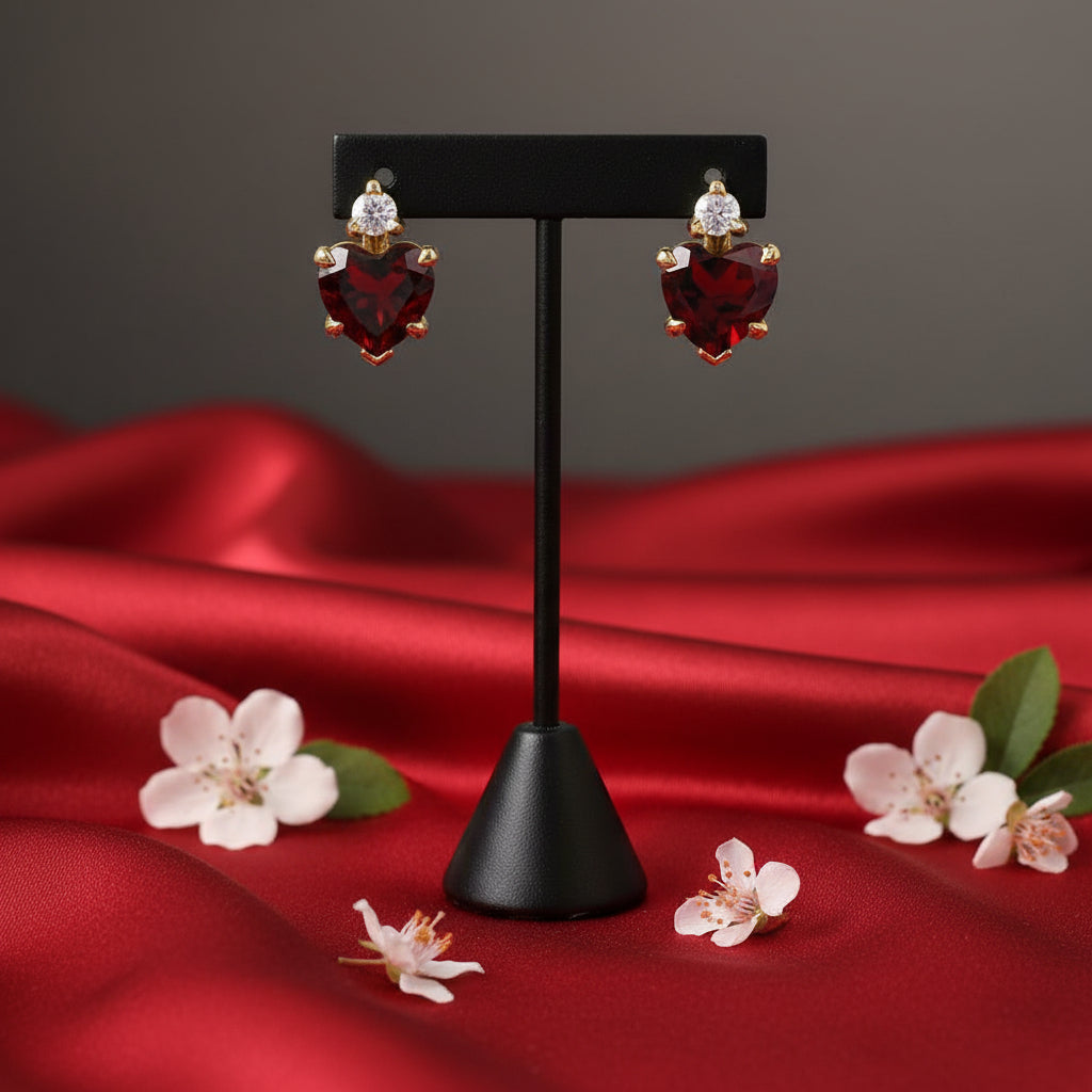 14K Yellow  Mozambique Garnet & Diamond Stud Earrings