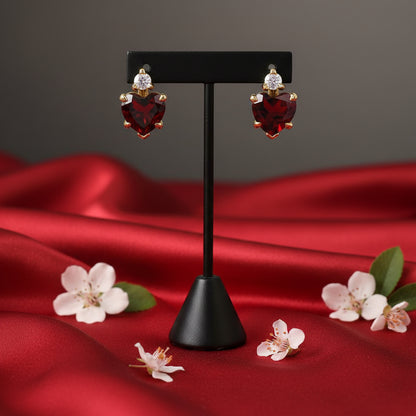 14K Yellow  Mozambique Garnet & Diamond Stud Earrings
