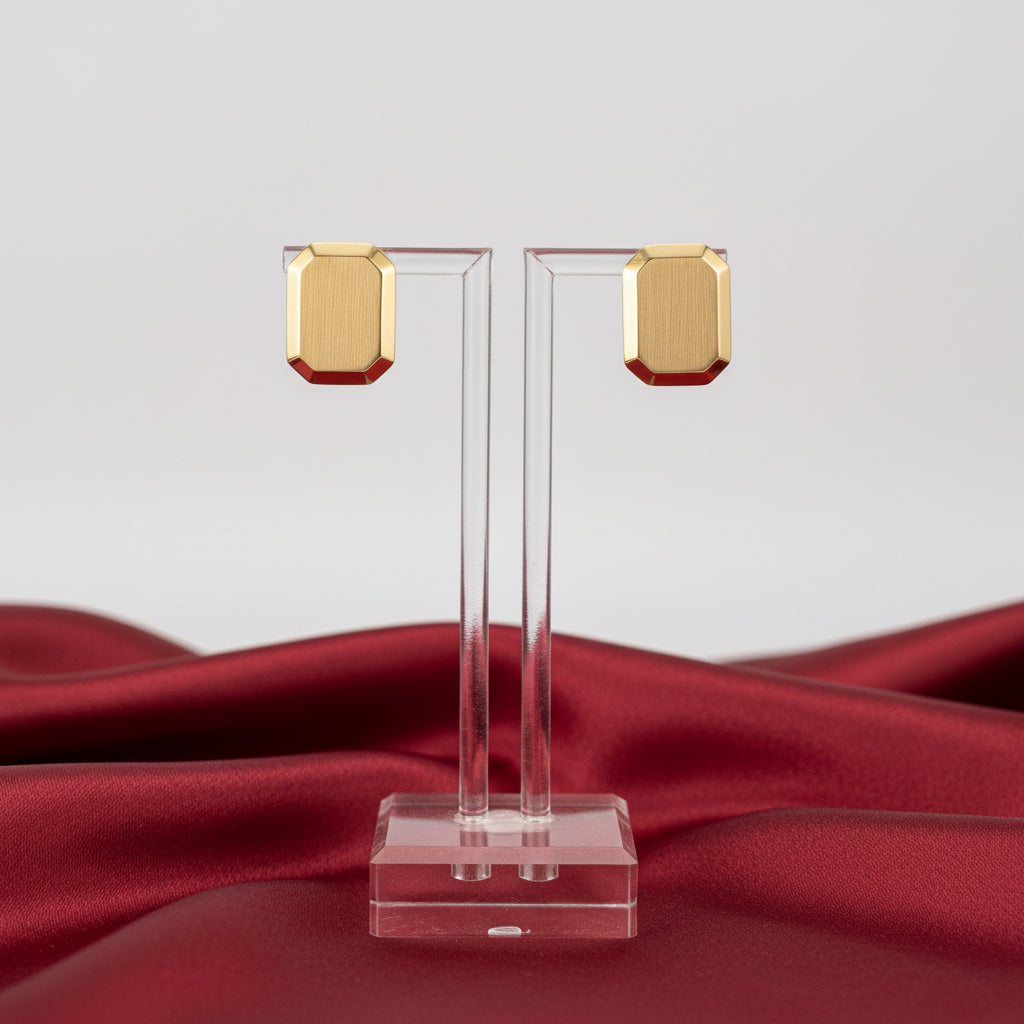 14K Yellow Engravable Geometric Stud Earrings