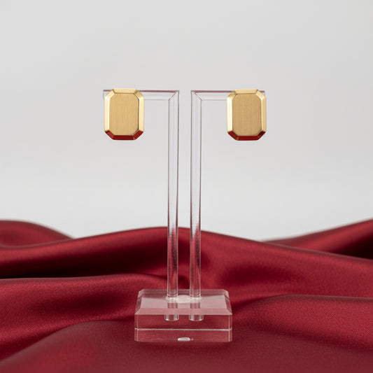 14K Yellow Engravable Geometric Stud Earrings